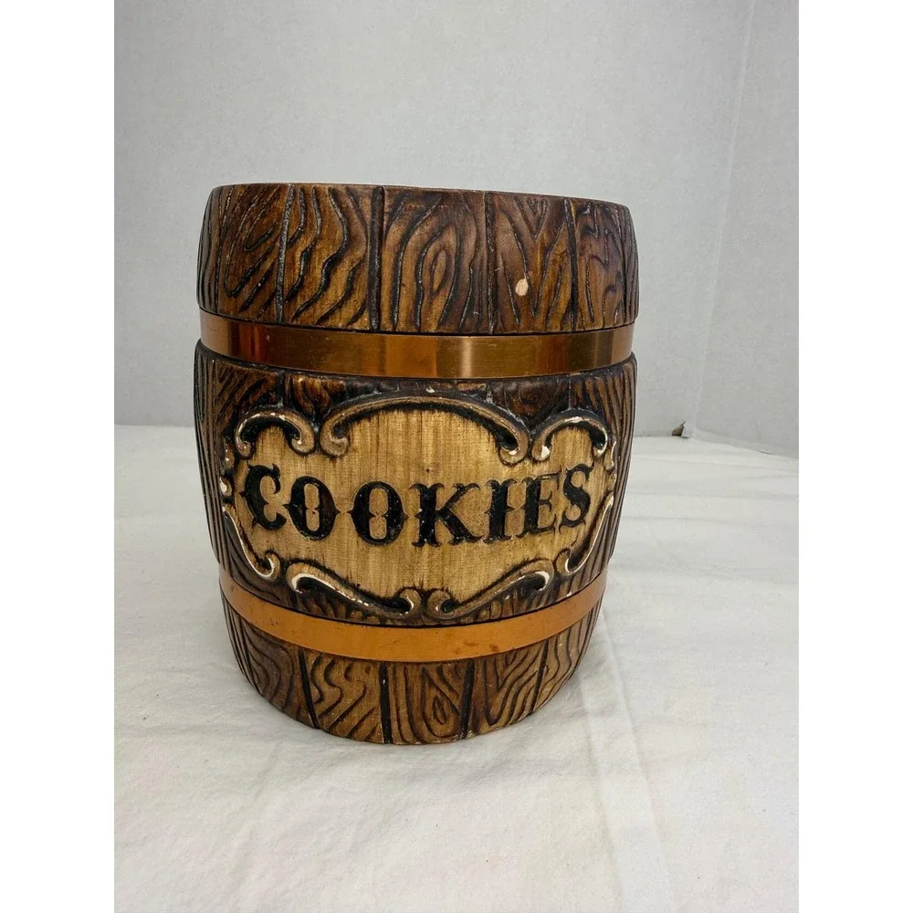 Set of 3 Vintage MCM Treasure Craft‎ Ceramic Canister Barrel Cookies Coffee Tea